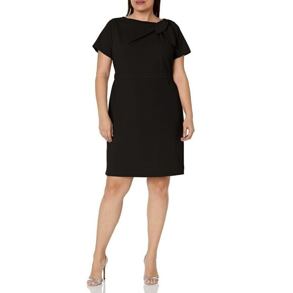 NWT London Times Women's Short Sleeve Gathered Neck Tie Sheath Mini Dress - Picture 5 of 8